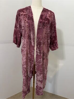 Mauve Crushed Velvet Open-Front Kimono Cardigan | M/L